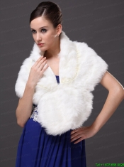 Faux Fur Fashionable V-Neck Wedding Party and Prom Shawls White