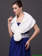 Faux Fur Fashionable V-Neck White Wedding Party and Prom or Cocktail Wedding Wrap