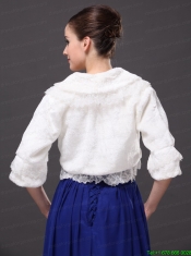Faux Fur Fashionable Wedding V-Neck Half-Sleeves Wedding Party and Prom Jacket White