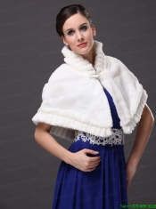 Faux Fur High-Neck White Wedding Party Wrap For Winter