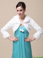 Faux Fur Special Occasion / Wedding Jacket With Long Sleeves and Fold-over Collar
