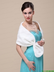 Faux Fur Special Occasion / Wedding Shawl  In Ivory With V-neck