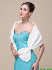 Faux Fur Special Occasion / Wedding Shawl  In Ivory With V-neck
