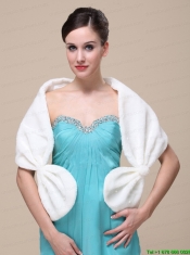 Faux Fur Special Occasion / Wedding Shawl  In Ivory With V-neck