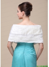 Faux Fur Special Occasion / Wedding Shawl With Hand Made Flower Front