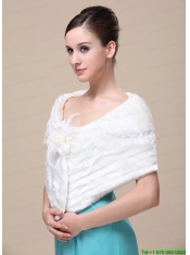 Faux Fur Special Occasion / Wedding Shawl With Hand Made Flower Front