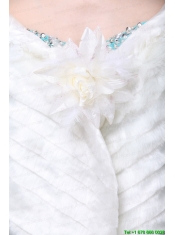 Faux Fur Special Occasion / Wedding Shawl With Hand Made Flower Front