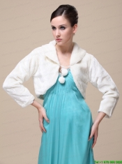 Faux Fur Special Occasion Jacket  In Ivory With Fold-over Collar