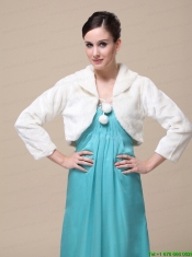Faux Fur Special Occasion Jacket In Ivory With Fold-over Collar