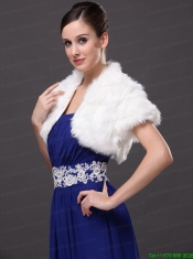 Faux Fur V-Neck Fashionable Wedding Short Sleeves Prom Jacket White
