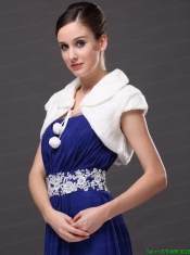 Faux Fur Wedding Affordable Short Sleeves V-Neck Prom And Wedding Party Jacket White