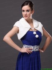 Faux Fur Wedding Affordable Short Sleeves V-Neck Prom And Wedding Party Jacket White
