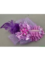 Feather Ribbon Pearl Lavender Bridal Headpiece