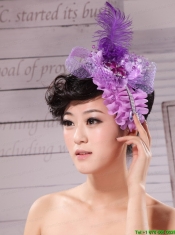 Feather Ribbon Pearl Lavender Bridal Headpiece