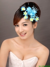 Fully Handmade Blue Organza Imitation Pearls Fascinators