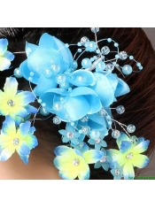 Fully Handmade Blue Organza Imitation Pearls Fascinators