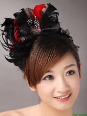 Fully Handmade Sweet Black and Red Headpieces Imitation Pearls With Feathers For Party