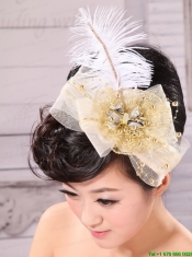 Gold Feather and Side Clamp Diamond For Headpieces