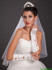 Gorgeous Satin Elbow Length Appliques Fingerless Bridal Gloves