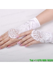 Gorgeous Satin Fingerless Wrist Length Bridal Gloves With Appliques