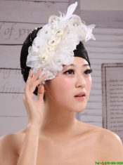 Hair Accessories For Brides Bud Silk Yarn Feather With Pearls and Beading Embellishment