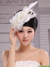 Hair Accessories For Brides Bud Silk Yarn Feather With Pearls and Beading Embellishment