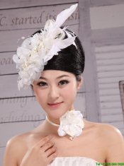 Hair Accessories For Brides Bud Silk Yarn Feather With Pearls and Beading Embellishment