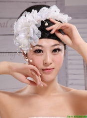 Headpiece White Pearls Large Flowers Embellishment