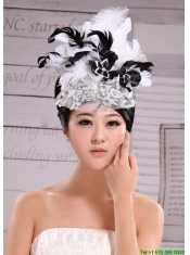 Headpieces Feather Net Yarn Fashion Hat Pearl With White and Black