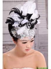 Headpieces Feather Net Yarn Fashion Hat Pearl With White and Black
