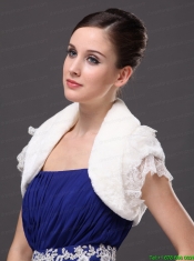 High Quality Faux Fur Special Occasion / Jacket  In Ivory With Lace Edge