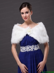 High Quality Faux Fur Special Occasion / Wedding Shawl In Ivory With V-neck