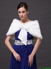 High Quality Rabbit Fur Special Occasion / Wedding Shawl In Ivory With V-neck