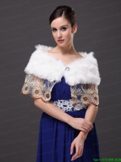 Hottest Faux Fur V-Neck Prom White Rhinestone Wraps / Shawls
