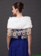 Hottest Faux Fur V-Neck Prom White Rhinestone Wraps / Shawls