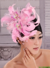 Imitation Pearls and Feather Decorate Tulle and Printing Fabric Headpices For Speciral Occasion Party
