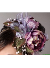 Imitation Pearls Flowers Decorate On Tulle Multi-color Headpices