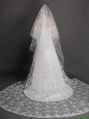 Inspired Layer Ribbon Edge Organza Bridal Veil