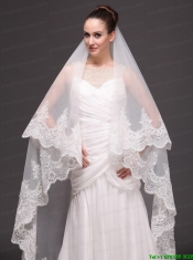 Lace Appliques One-tier Cathedral Tulle Popular Wedding Veil