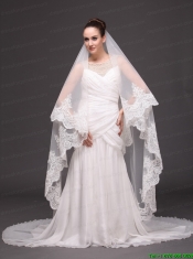 Lace Appliques One-tier Cathedral Tulle Popular Wedding Veil