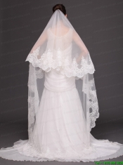 Lace Appliques One-tier Cathedral Tulle Popular Wedding Veil