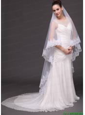 Lace Appliques Two-tier Tulle Drop Veil For Wedding