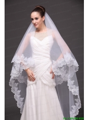 Lace Appliques Two-tier Tulle Drop Veil For Wedding