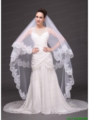 Lace Appliques Two-tier Tulle Drop Veil For Wedding