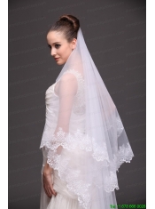Lace Appliques Two-tier Tulle Drop Veil For Wedding