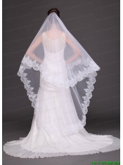 Lace Appliques Two-tier Tulle Drop Veil For Wedding