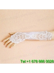Lace Fingerless Elbow Length Bridal Gloves With Appliques