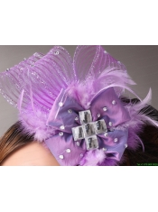 Lavender Headpieces White Pearl Crystal Satin Ribbon Flower