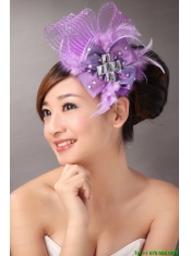 Lavender Headpieces White Pearl Crystal Satin Ribbon Flower