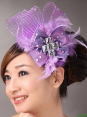 Lavender Headpieces White Pearl Crystal Satin Ribbon Flower